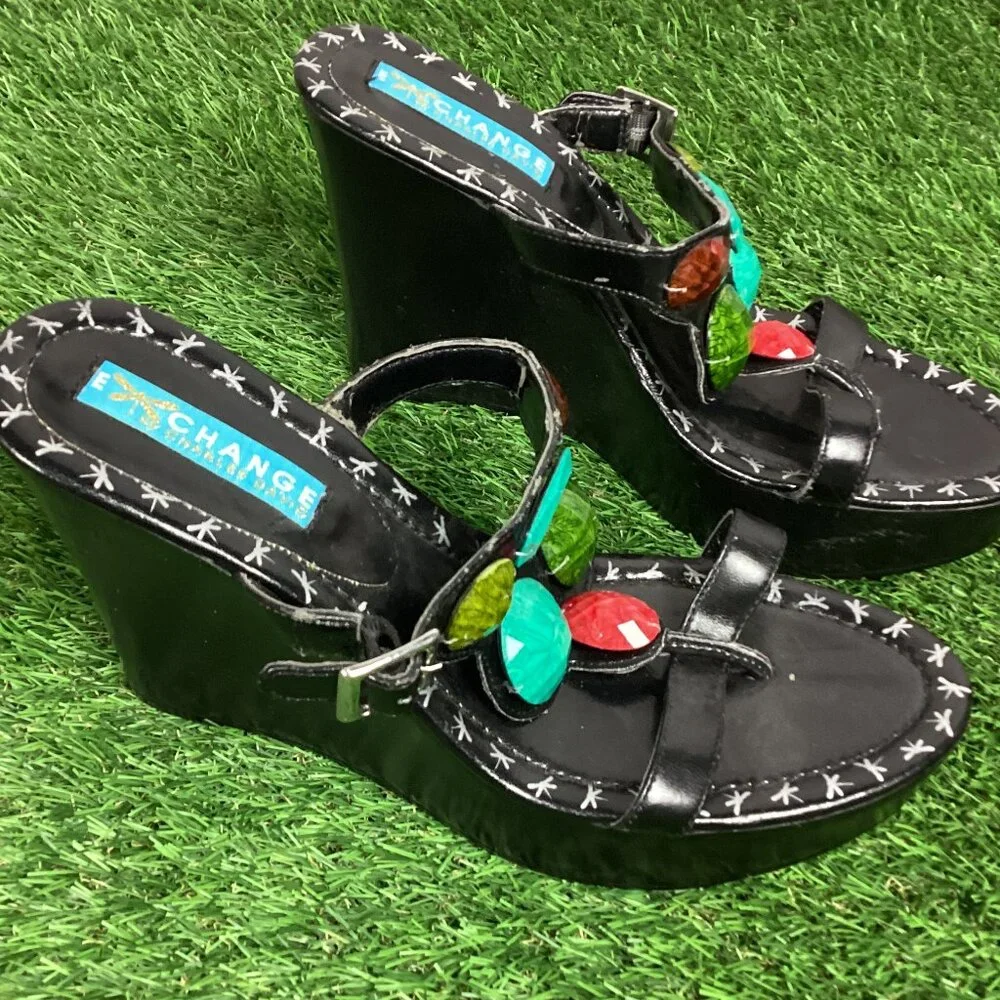 Charles David Wedge Sandals Gemstone Jewels Decor Slide 8M
